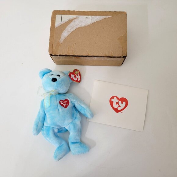 Ty Beanie Babies 2000 Thank You Bear Blue Retailer Exclusive W/ Original Tags & - Picture 6 of 8